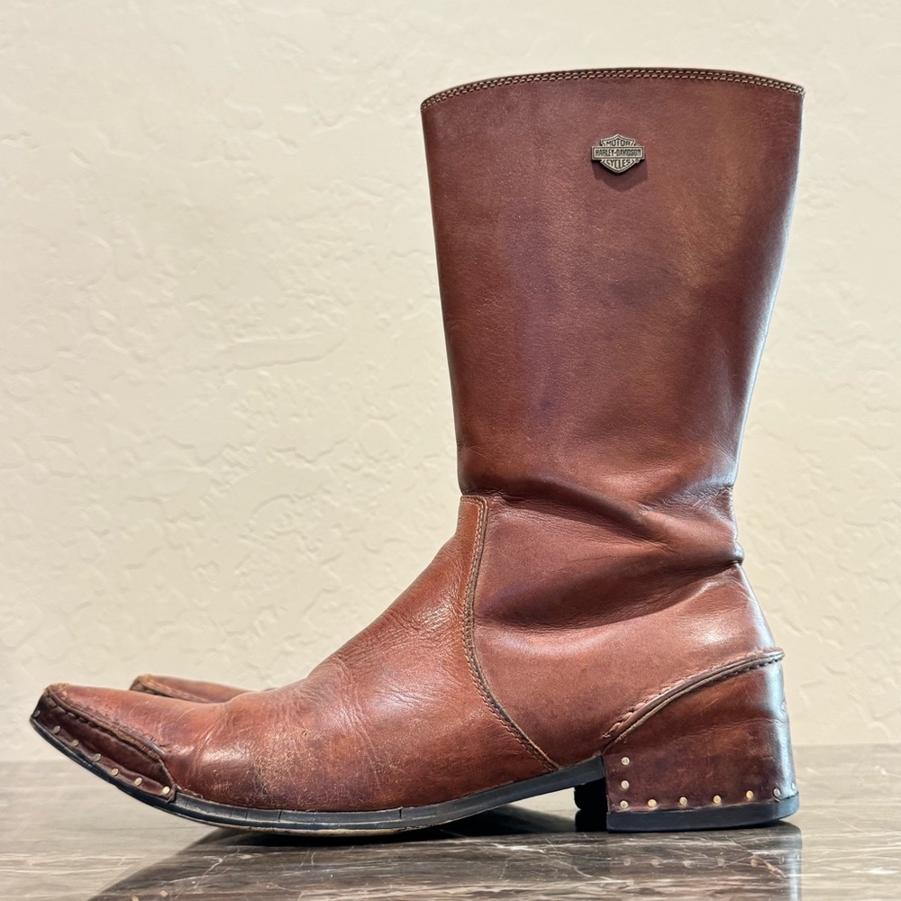 Harley Davidson Leather Point Toe Moto Boots